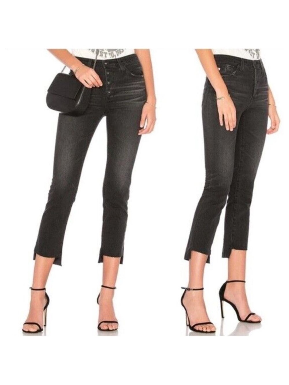 AG Isabelle High Rise Button Up Uneven Hem Straight crop Jeans